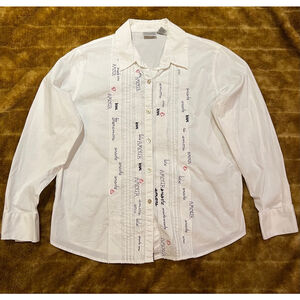 Chico’s multi-languages LOVE shirt. Cotton and spandex. Like new. Size 3-Large